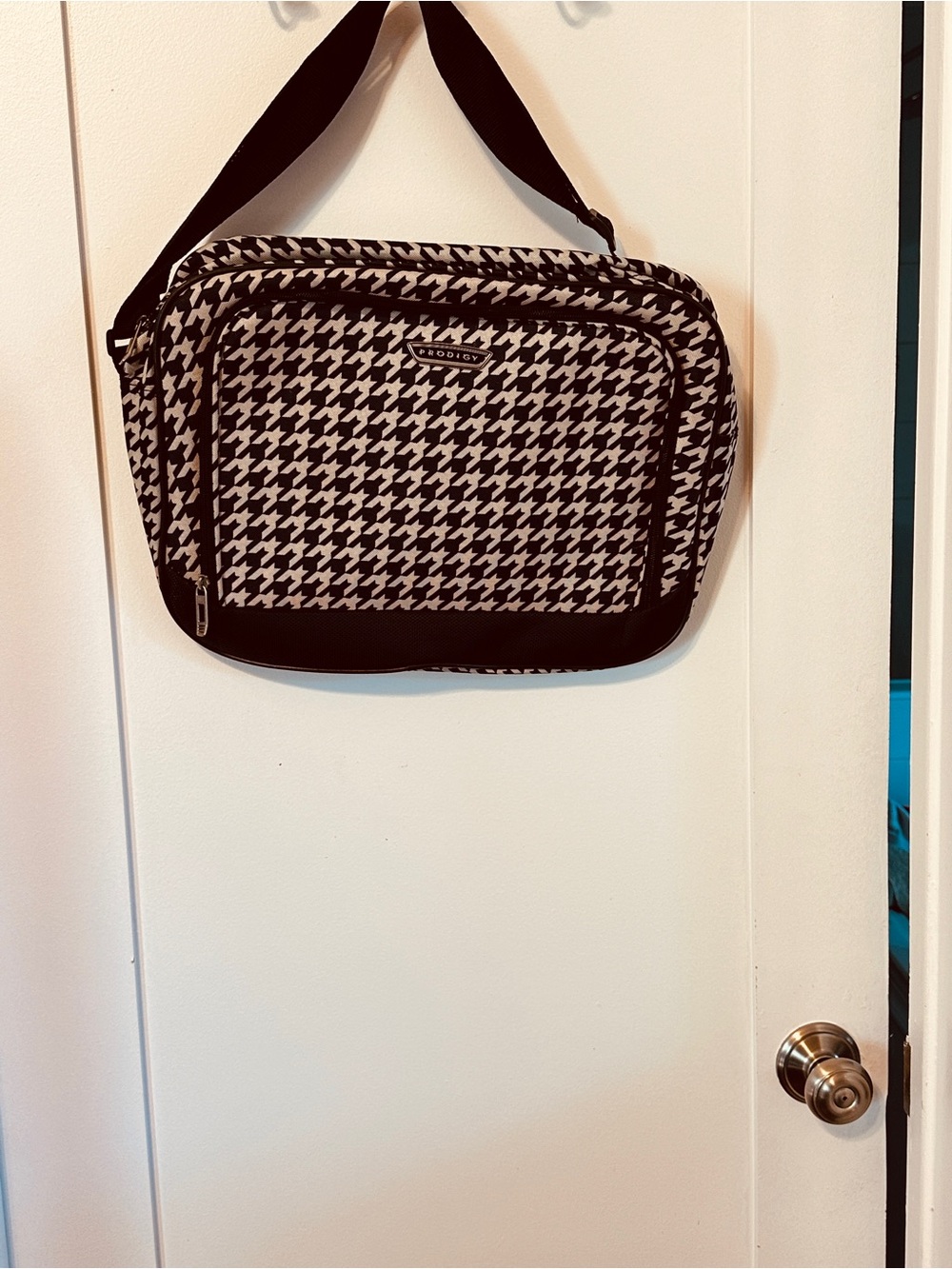 Prodigy Black and White Houndstooth Messenger Bag